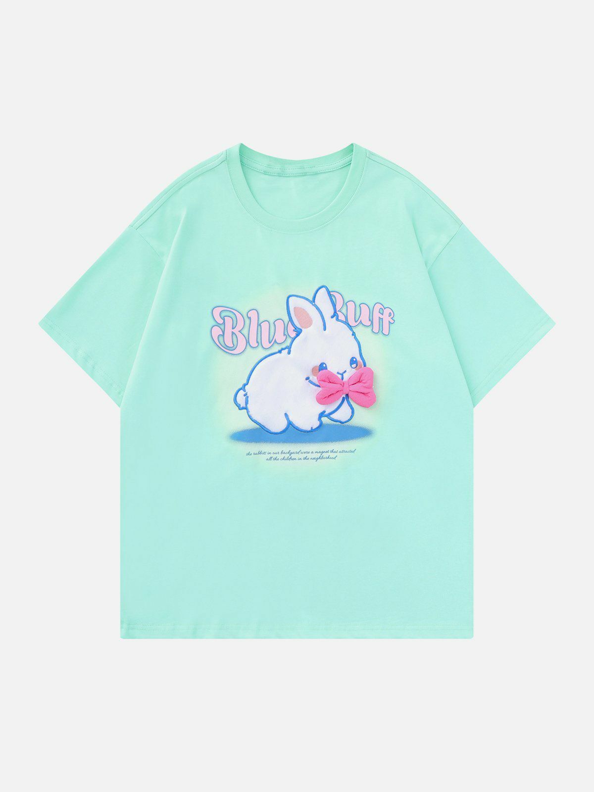 Y2K Aesthetic Embroidered Plush Rabbit Tee - Cute Grunge Top for Summer Outfits & 90s Vibes