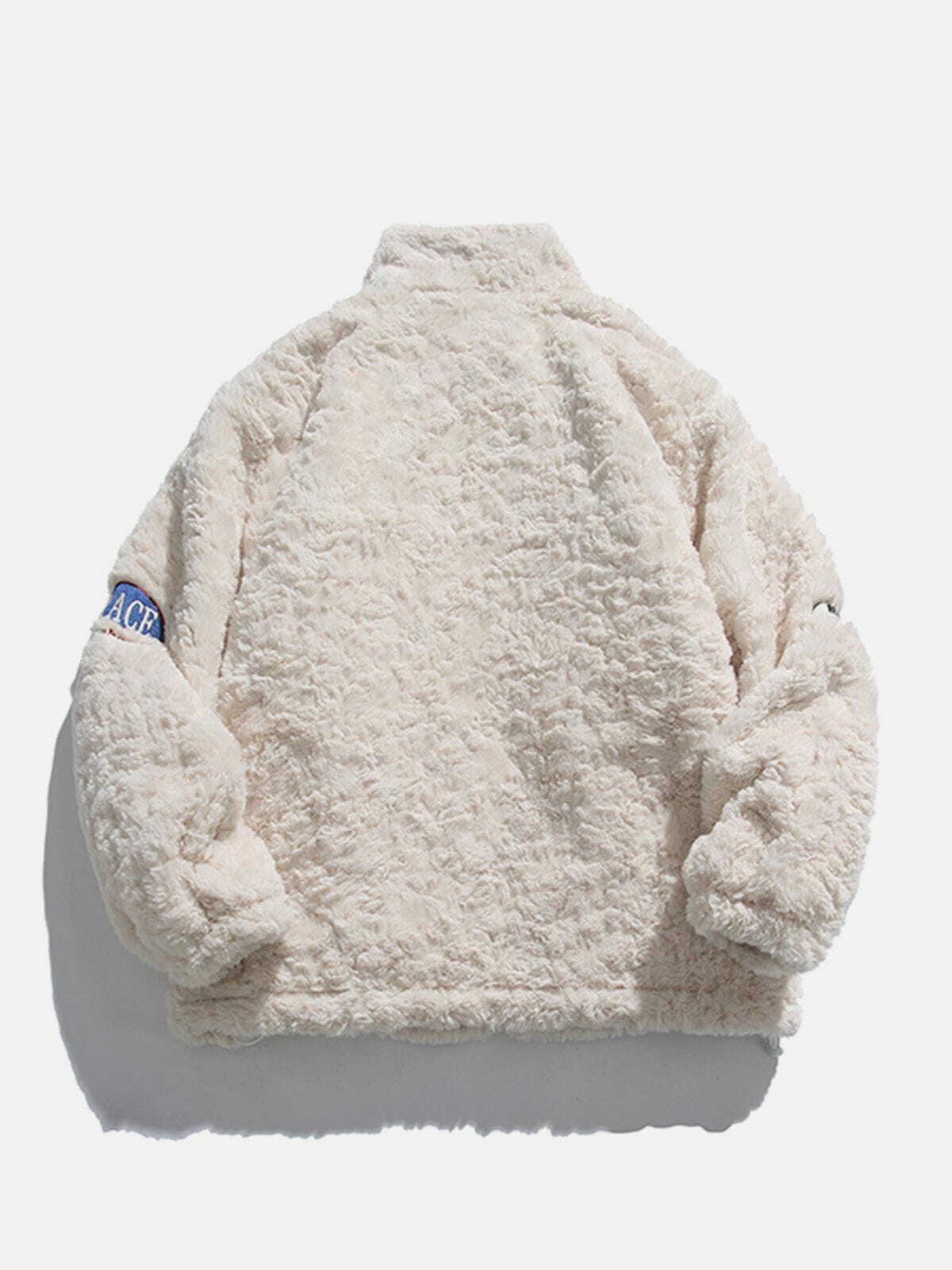 Y2K Aesthetic Embroidered Sherpa Coat - Cozy Grunge Style for 90s Fashion Lovers