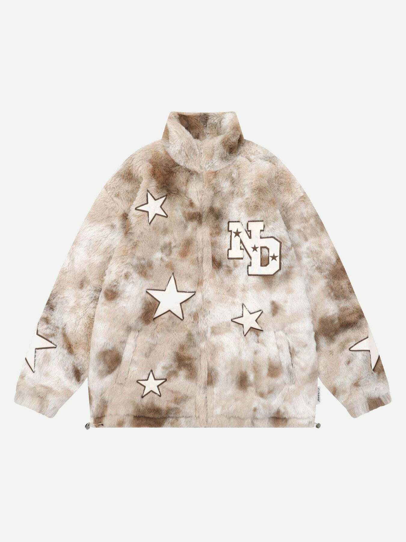 Y2K Aesthetic Embroidered Star Lambswool Jacket - Perfect for 90s Grunge & Summer Outfits