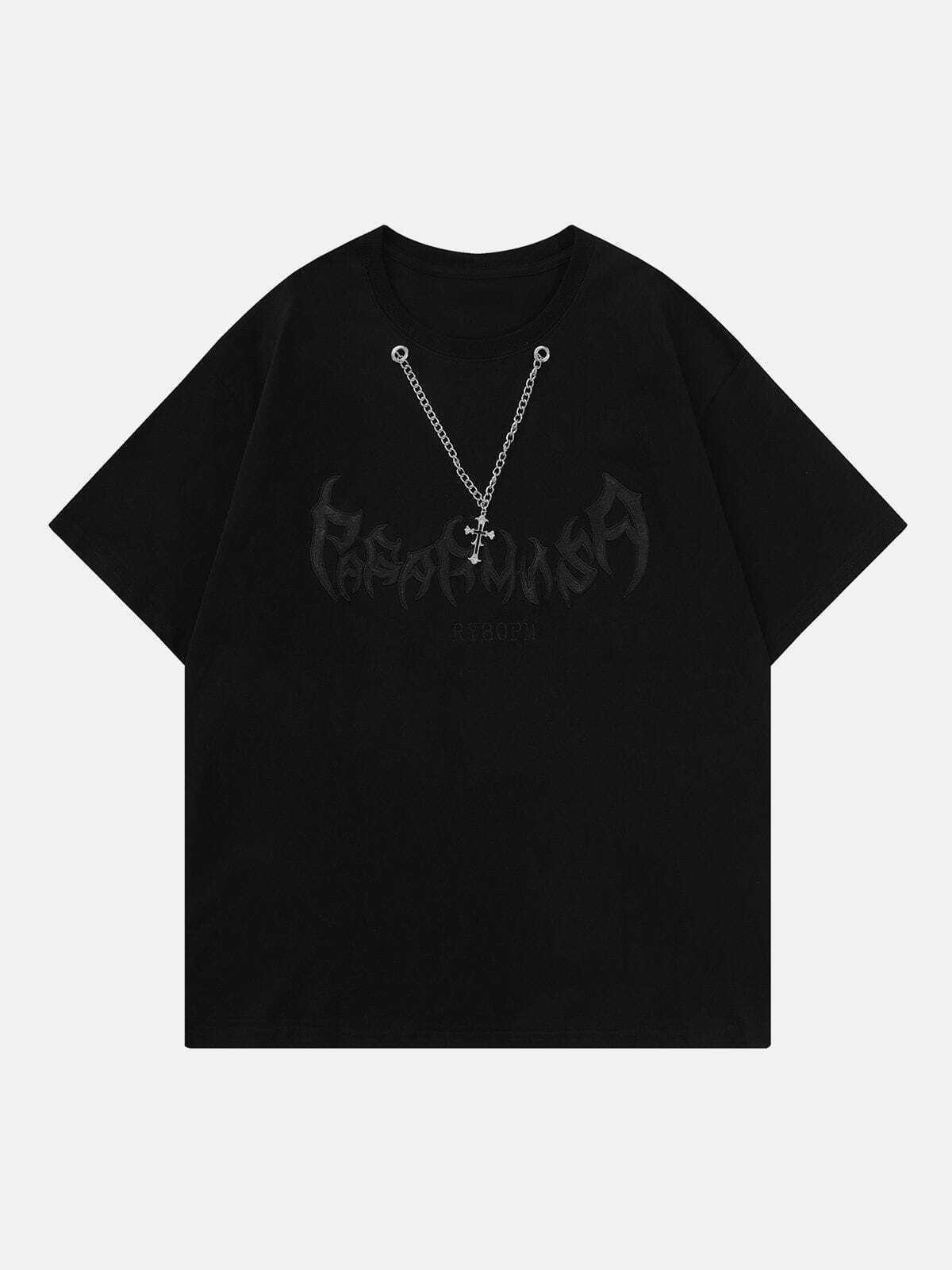 Y2K Aesthetic Embroidery Chain Decoration Tee - Trendy Grunge Style for Summer Outfits