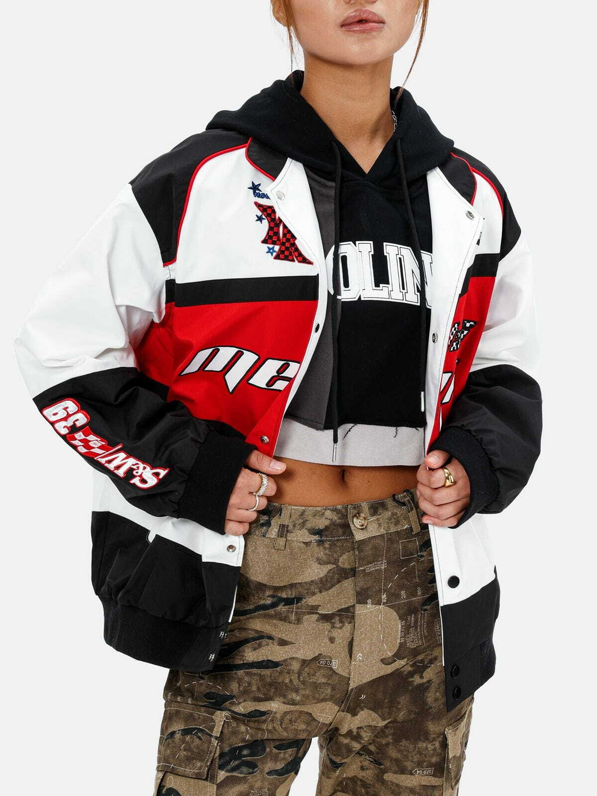 Y2K Aesthetic Embroidery Contrast Jacket - Grunge Style for 90s Fashion Lovers