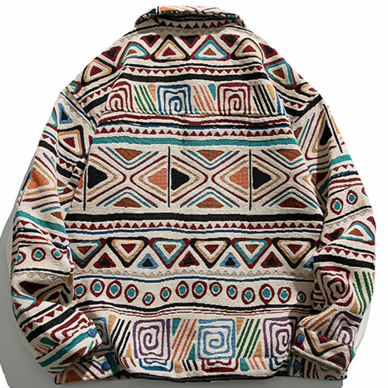 Y2K Aesthetic Ethnic Print Stitching Jacket for Grunge, 90s Fashion & Summer Outfits