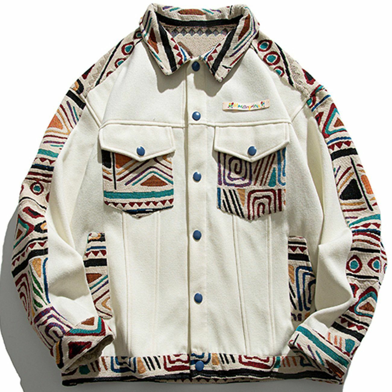 Y2K Aesthetic Ethnic Print Stitching Jacket for Grunge, 90s Fashion & Summer Outfits