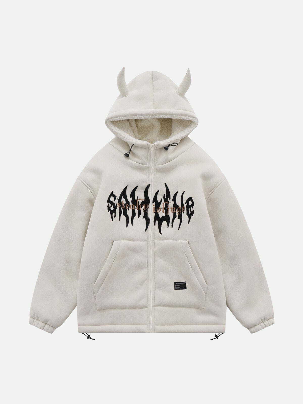 Y2K Aesthetic Fire Letter Sherpa Coat - Cozy Grunge Style for 2000s Fashion Lovers