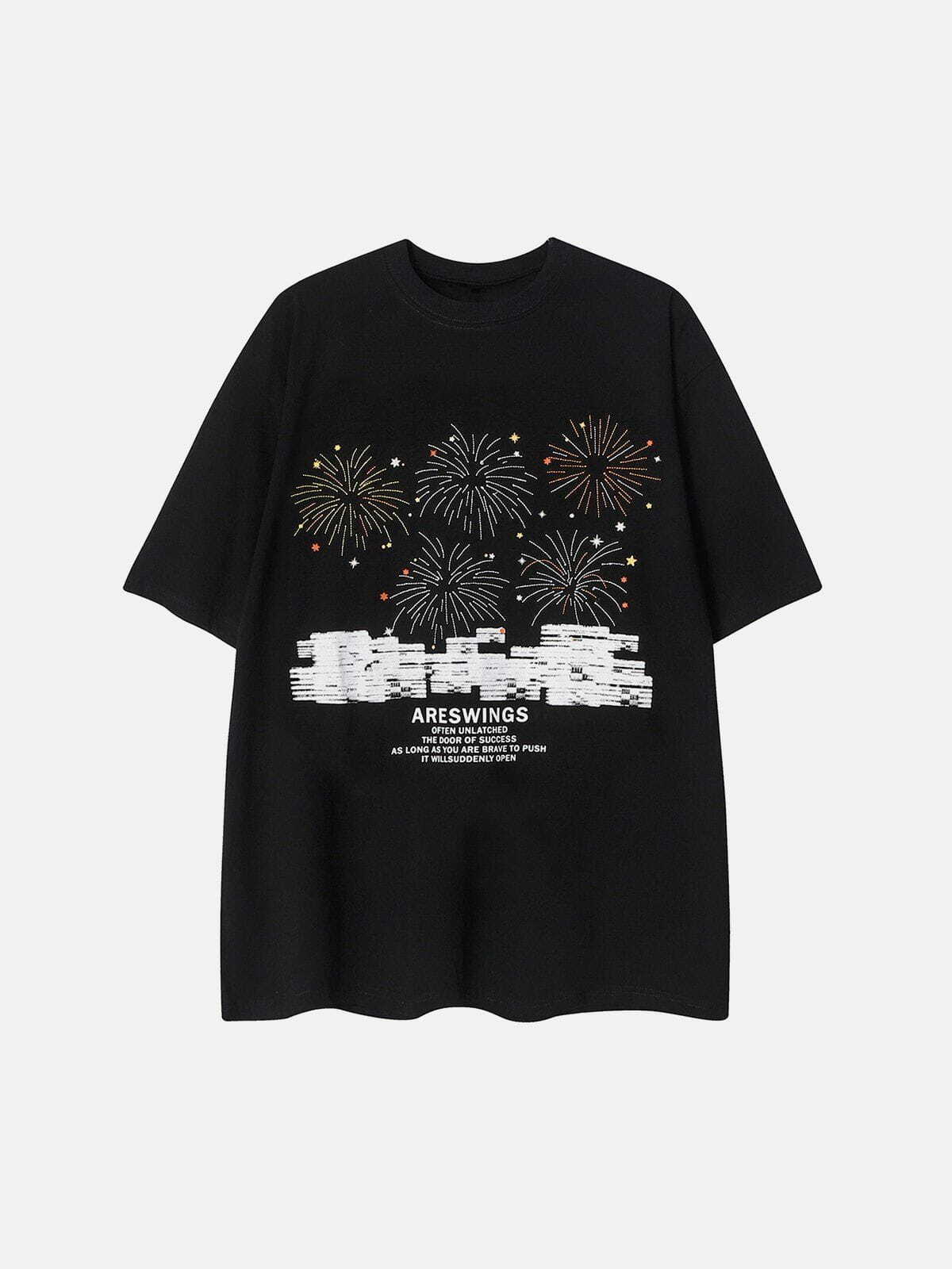 Y2K Aesthetic Fireworks Display Print Tee - Trendy Summer Outfit for Grunge & 90s Fashion Lovers