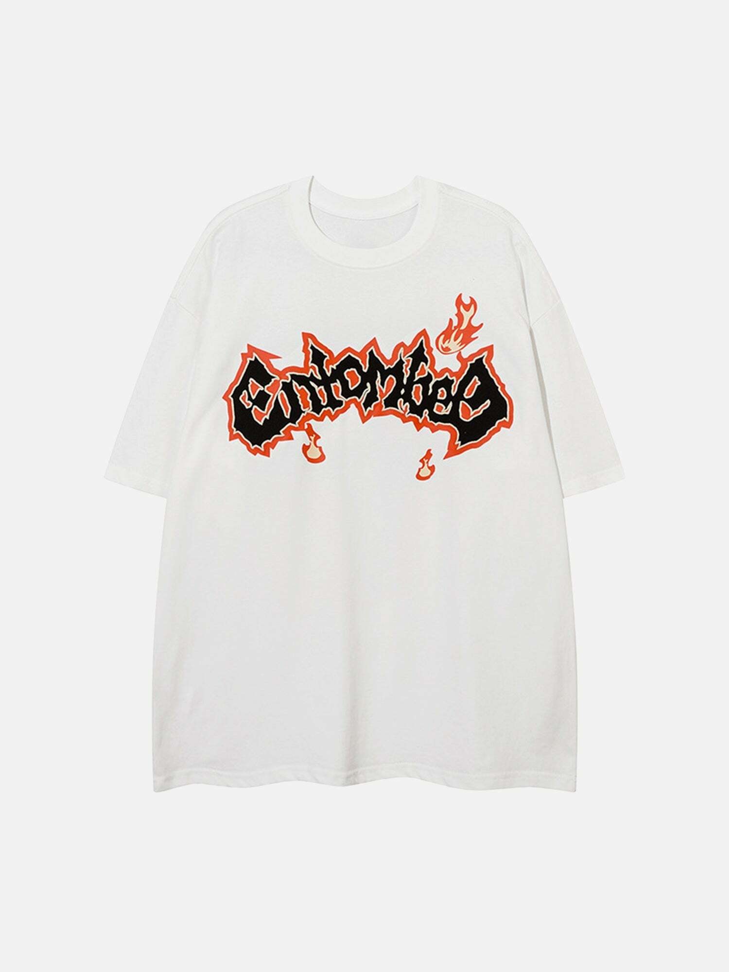 Y2K Aesthetic Flame Letter Jesus Tee - Trendy Grunge Style for Summer Outfits & 90s Vibes