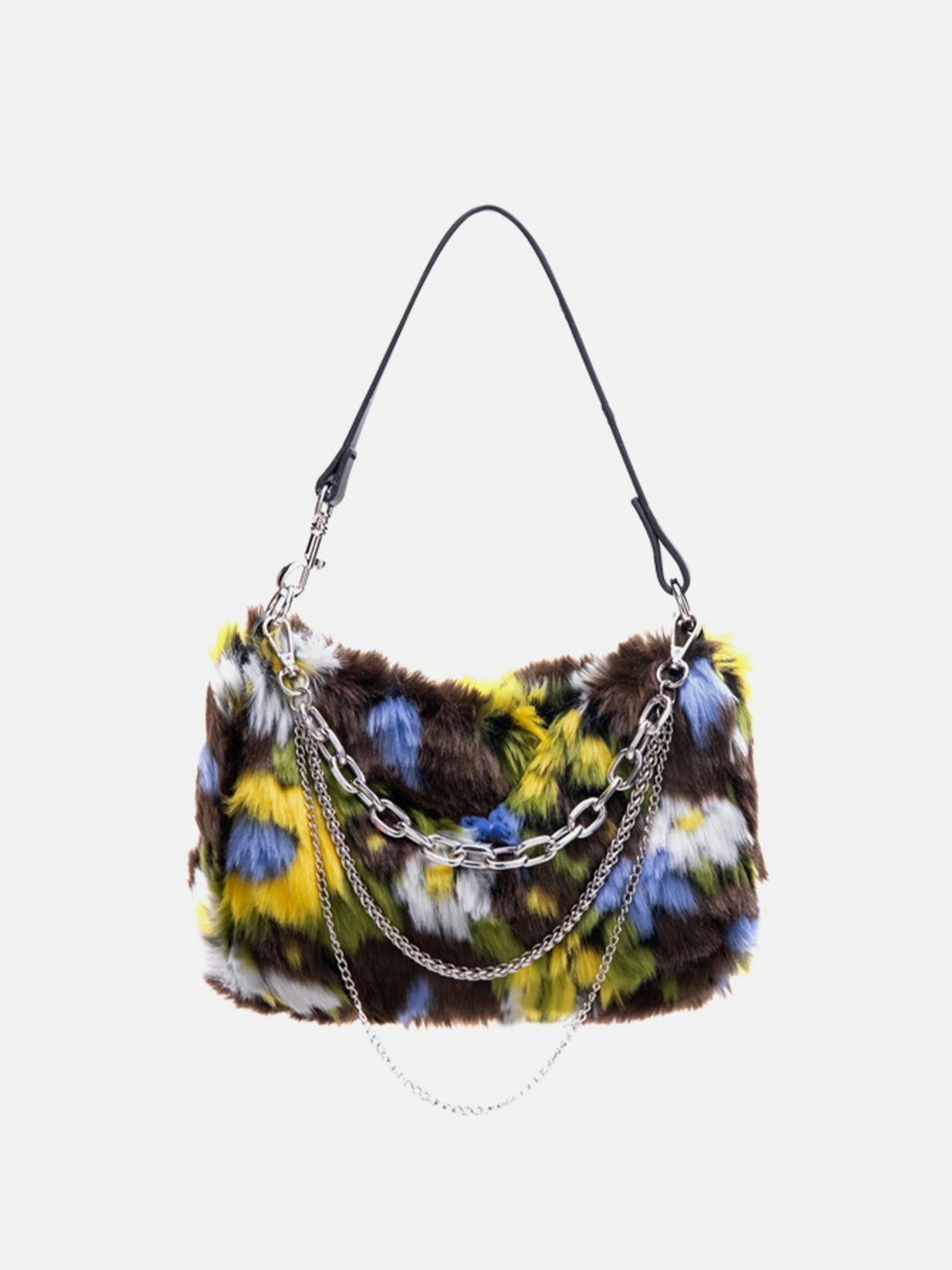 Y2K Aesthetic Fleece Flower Chain Baguette Bag - Perfect for Summer Outfits & 90s Fashion Vibes