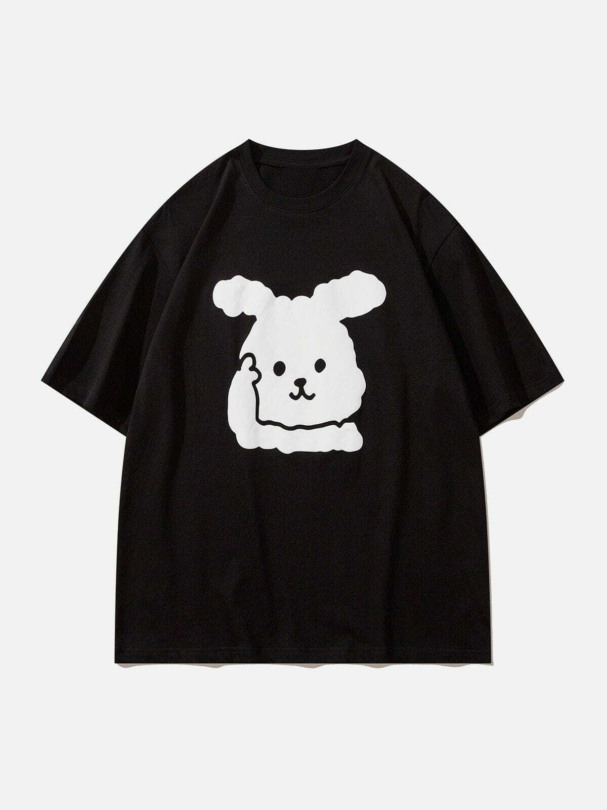 Y2K Aesthetic Foam Rabbit Print Tee - Cute Grunge Top for Summer Outfits & 90s Style Vibes