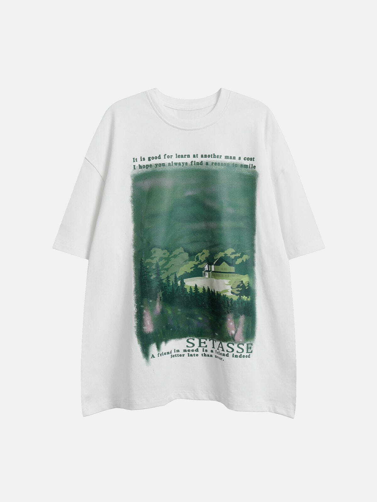 Y2K Aesthetic Forest House Print Tee - Vintage 90s Grunge Style for Summer Outfits