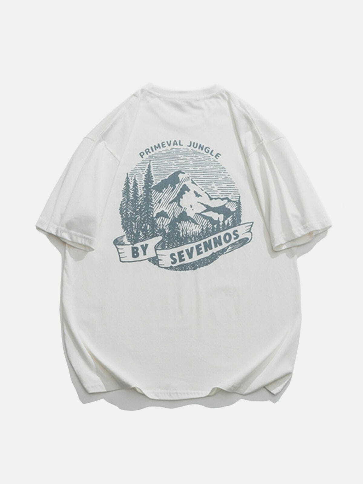 Y2K Aesthetic Forests & Mountains Print Tee - Vintage 90s Grunge Style for Summer Outfits