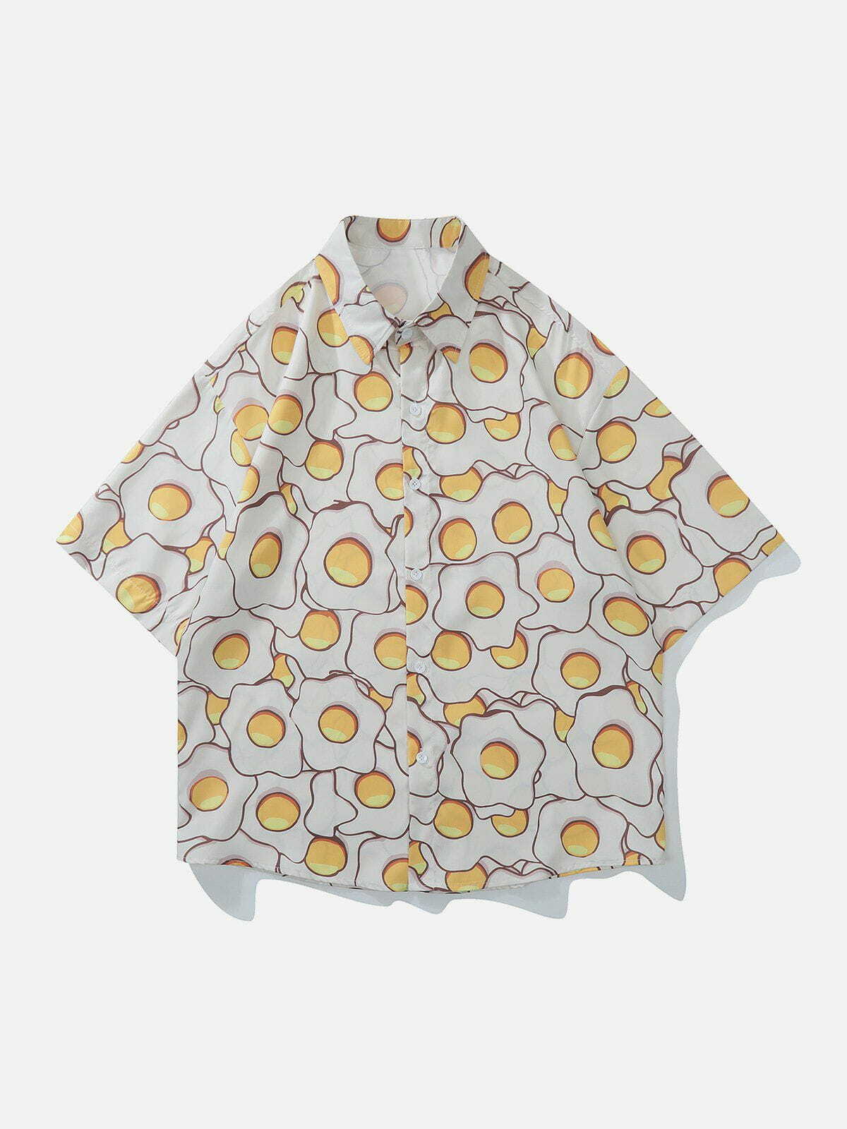 Y2K Aesthetic Fried Eggs Short Sleeve Shirt - Trendy 90s Grunge Style for Summer Outfits