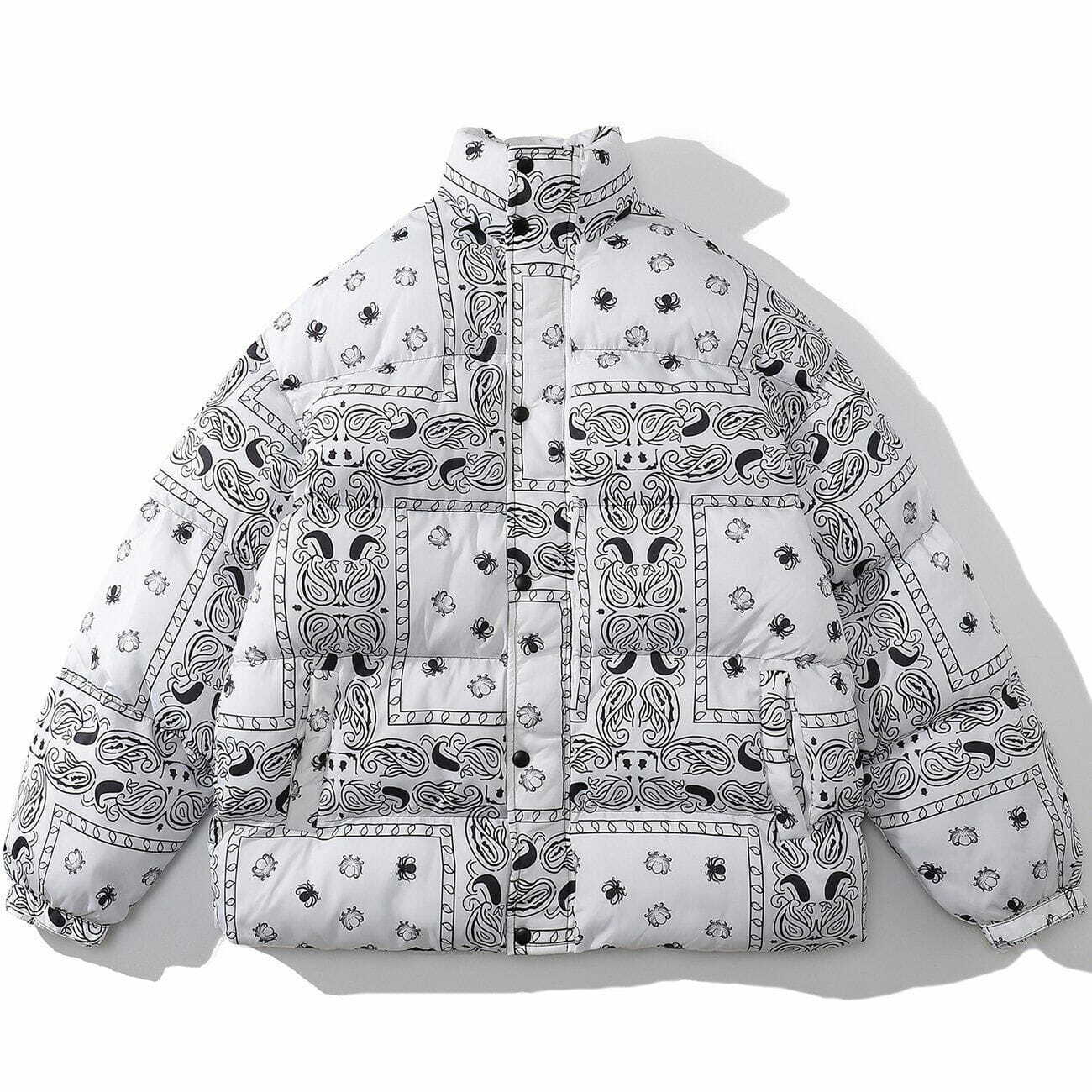 Y2K Aesthetic Full Bandana Print Winter Coat - Grunge Style Outerwear for Trendy Outfits