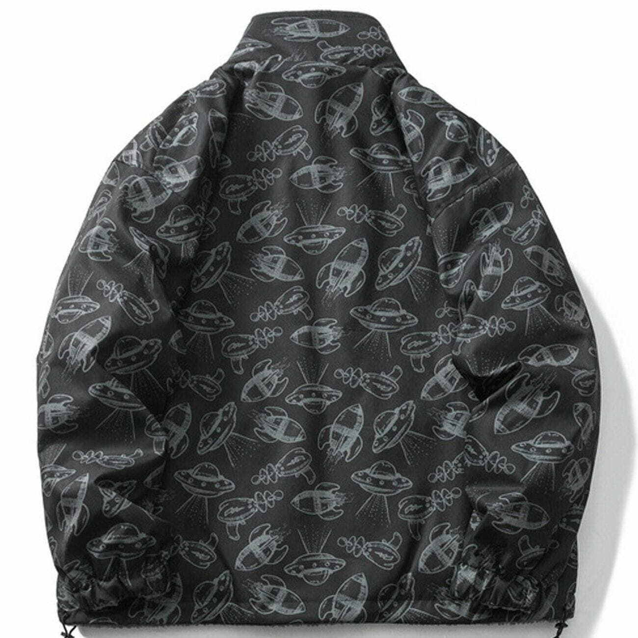 Y2K Aesthetic Full UFO Print Double-Sided Winter Coat for Grunge & 90s Fashion Lovers