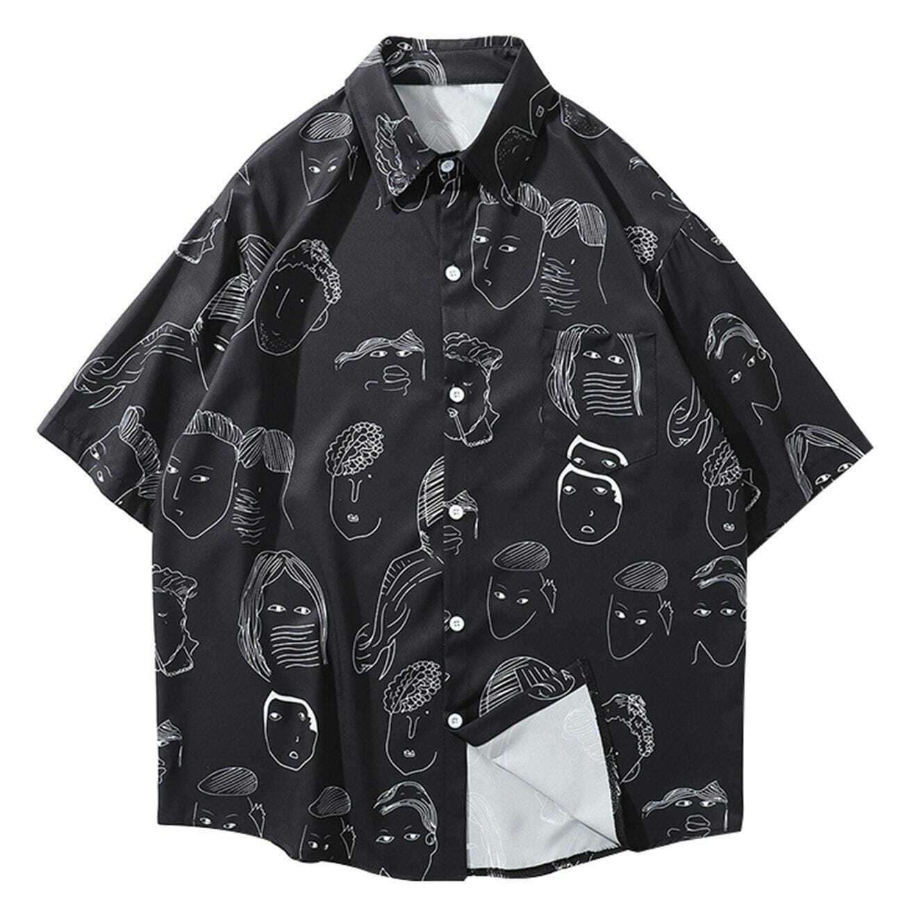 Y2K Aesthetic Fun Portrait Full Print Short Sleeve Shirt - Grunge & 90s Inspired Summer Outfit