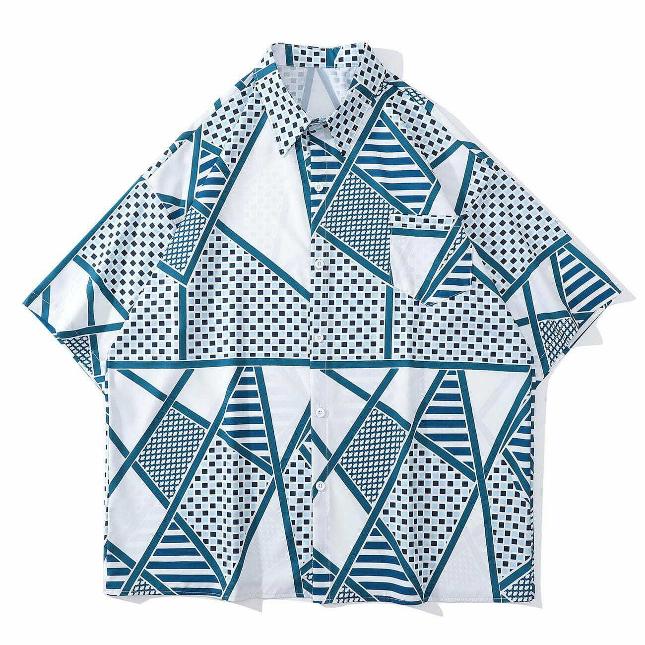 Y2K Aesthetic Geometric Short Sleeve Shirt - Trendy 90s Style for Summer Outfits & Casual Looks