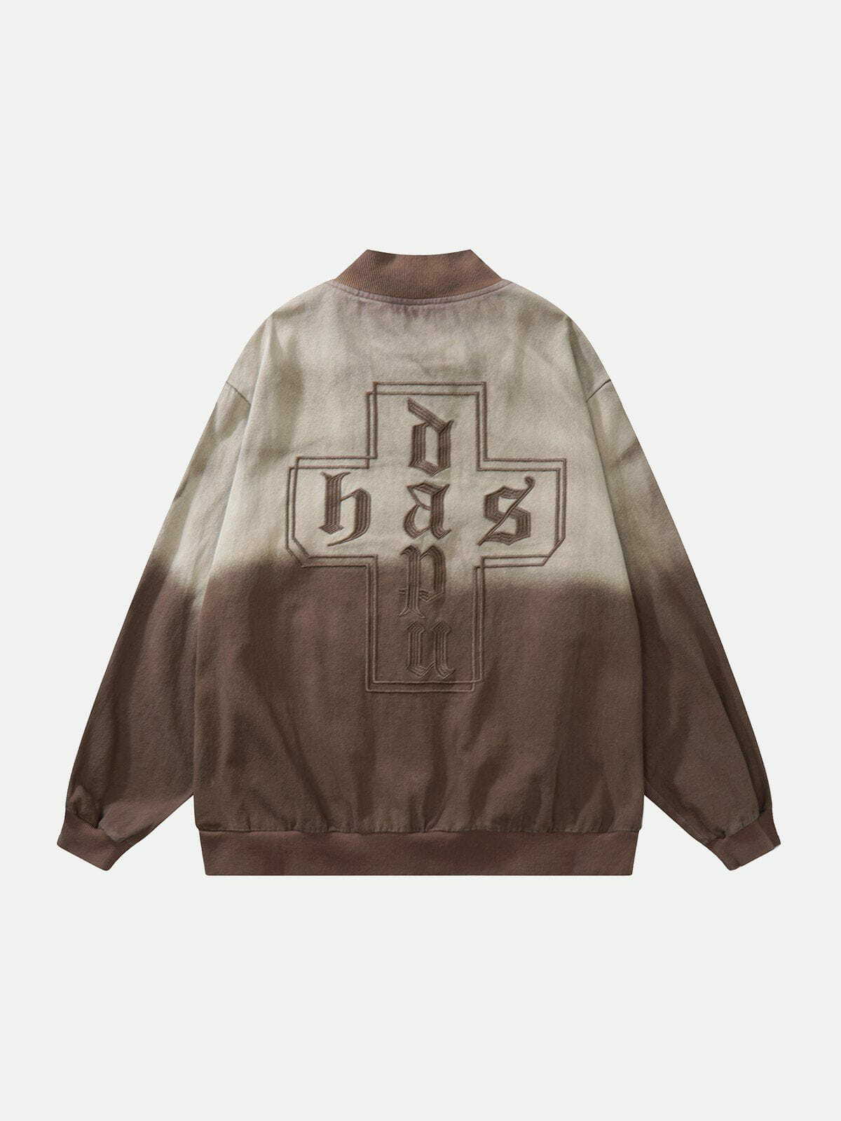 Y2K Aesthetic Gradient Contrast Embroidered Jacket - Perfect for 90s Grunge & Summer Outfits