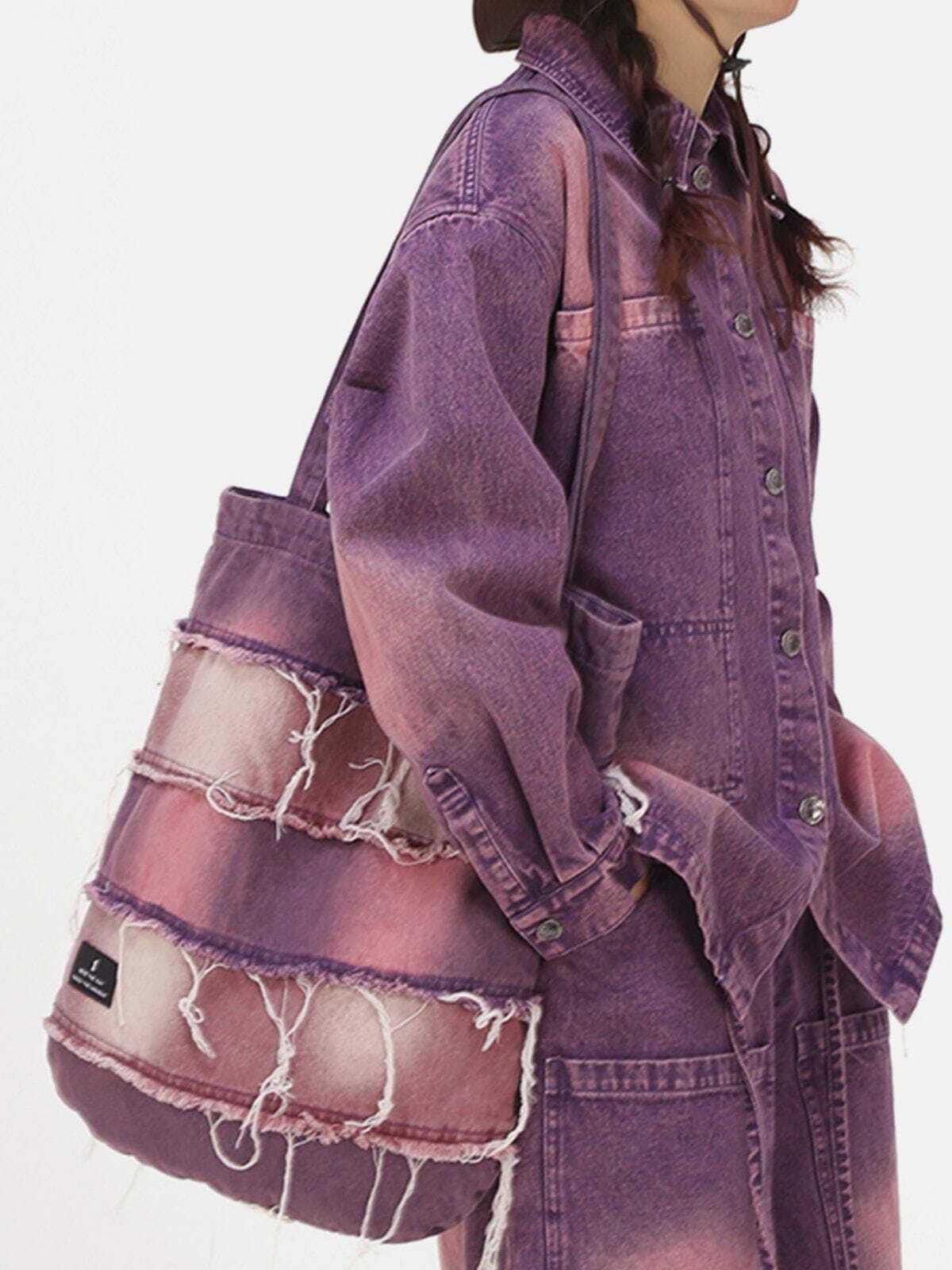 Y2K Aesthetic Gradient Fringe Denim Tote Bag - Perfect for Summer Outfits & 90s Fashion Lovers