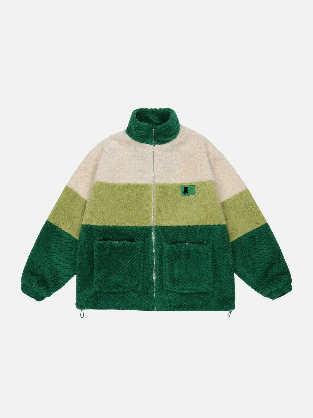 Y2K Aesthetic Gradient Panel Sherpa Coat - Cozy 90s Grunge Style for Winter Outfits