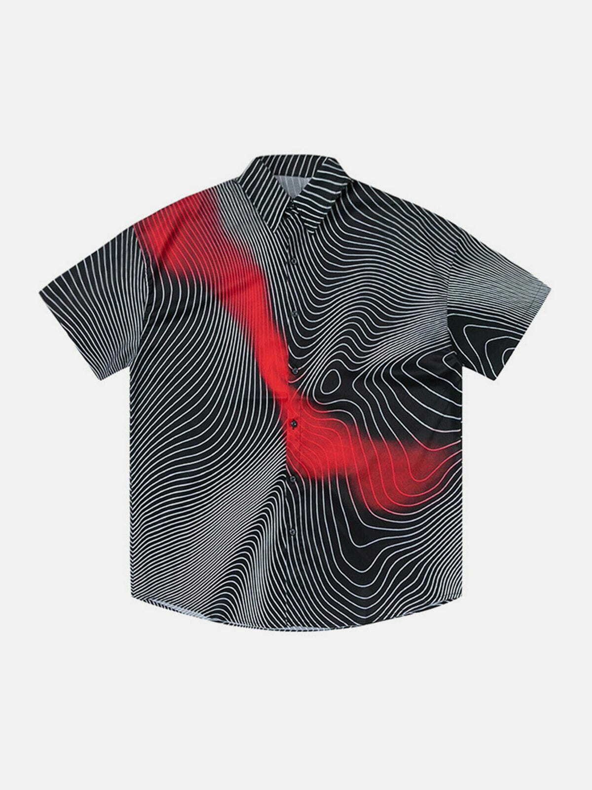 Y2K Aesthetic Gradient Psychedelic Short Sleeve Shirt - 90s Grunge Style for Summer Outfits