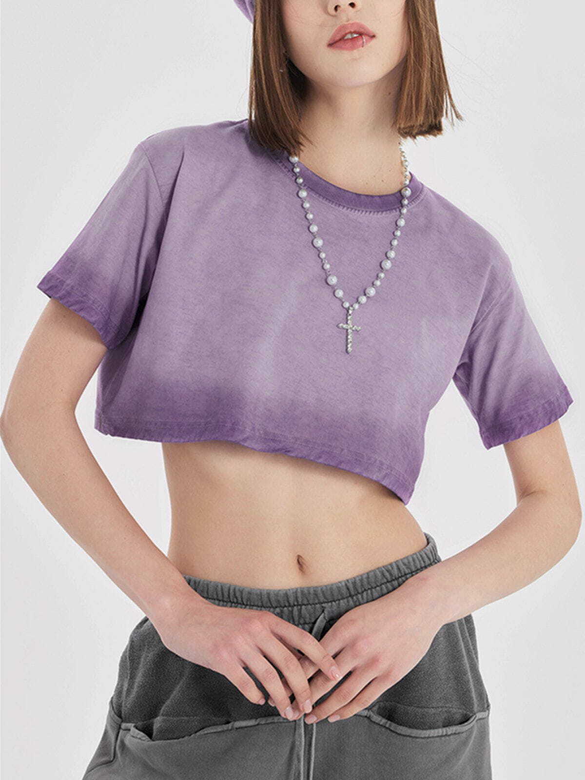 Y2K Aesthetic Gradient Wash Distressed Cropped Tee - Vintage 90s Grunge Style Top