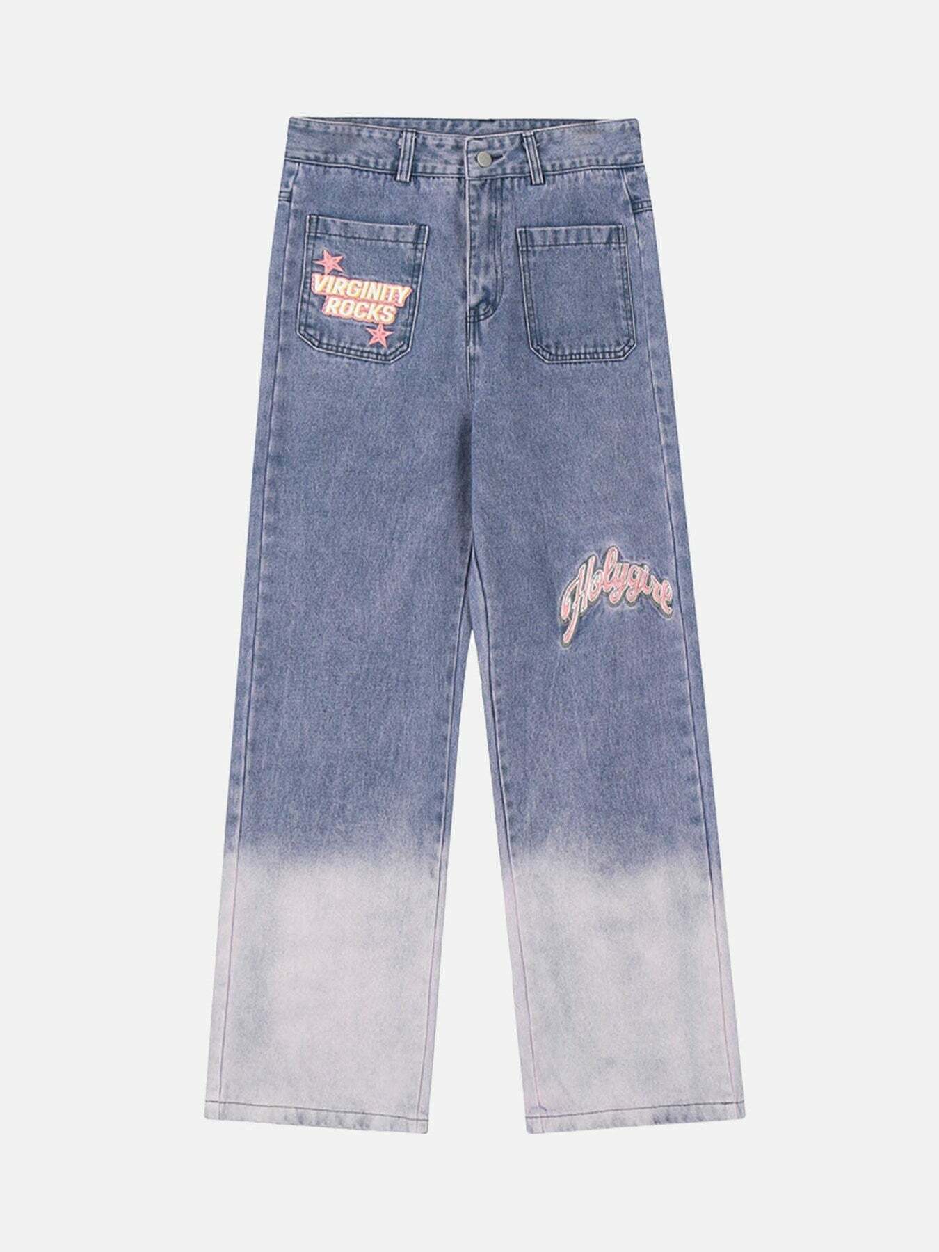 Y2K Aesthetic Gradient Wash Straight Leg Jeans - Vintage 90s Grunge Style Denim Pants