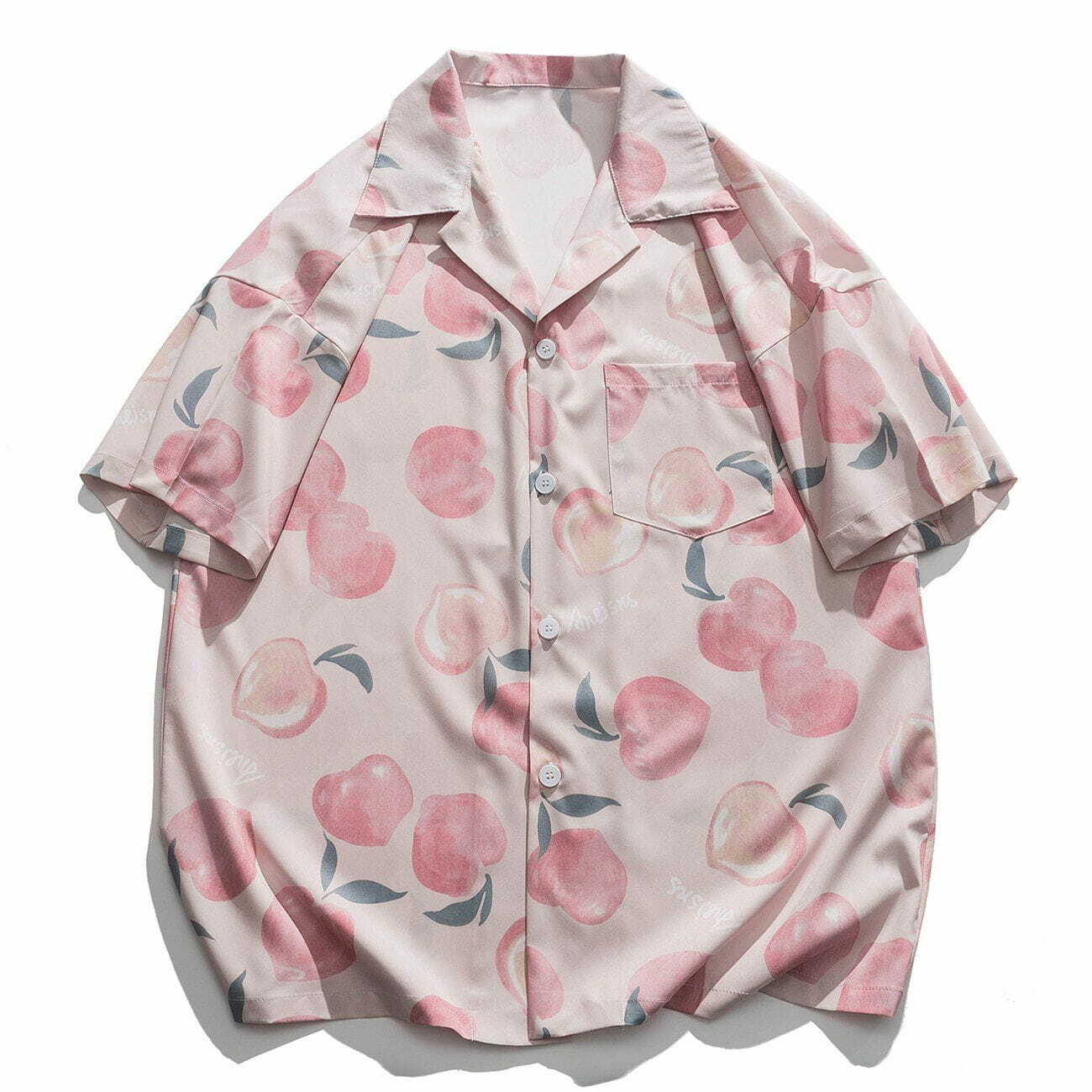 Y2K Aesthetic Heart Shaped Peach Short Sleeve Shirt - Cute Summer Outfit for 2000s Fashion Lovers