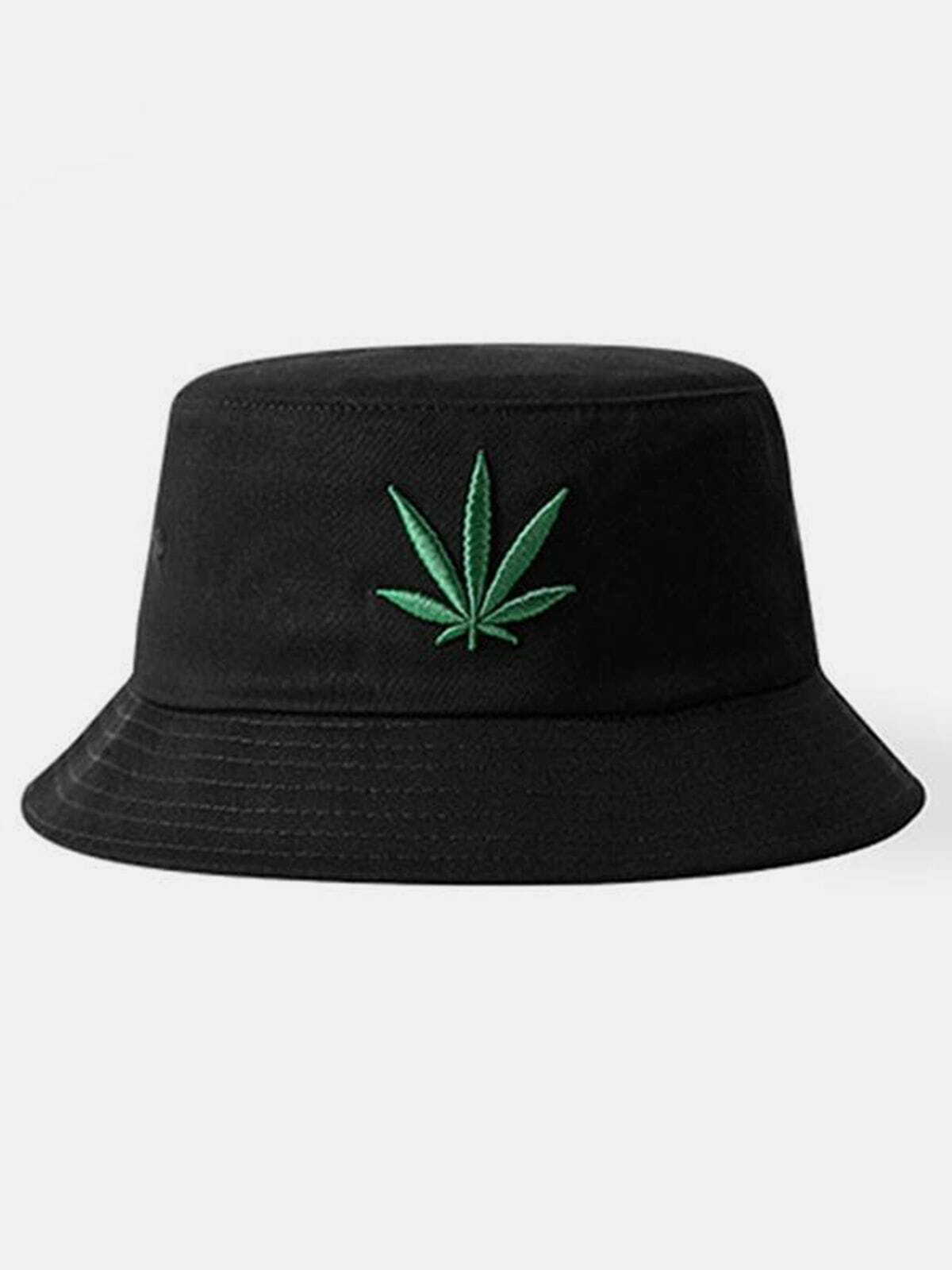 Y2K Aesthetic Hemp Leaf Bucket Hat - Trendy 90s Grunge Style for Summer Outfits & Festivals