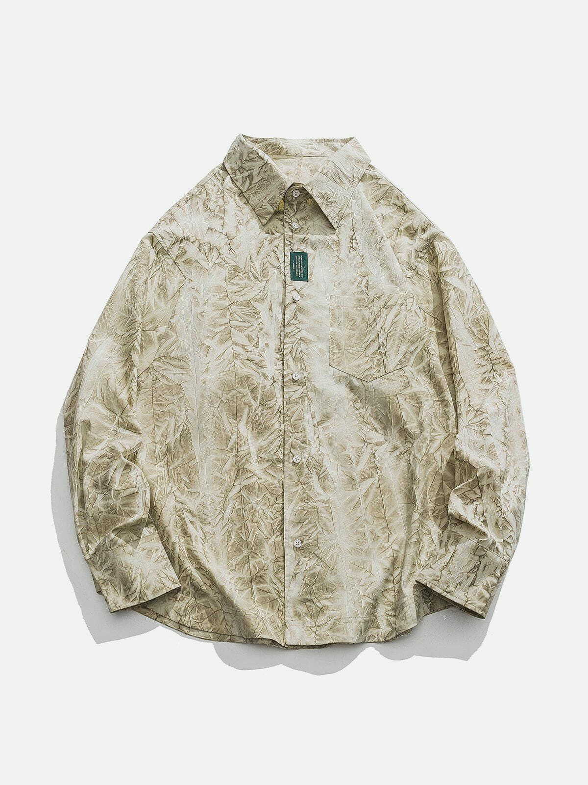 Y2K Aesthetic Leaf Print Long-Sleeved Shirt - Perfect for Summer Outfits & 90s Fashion Vibes