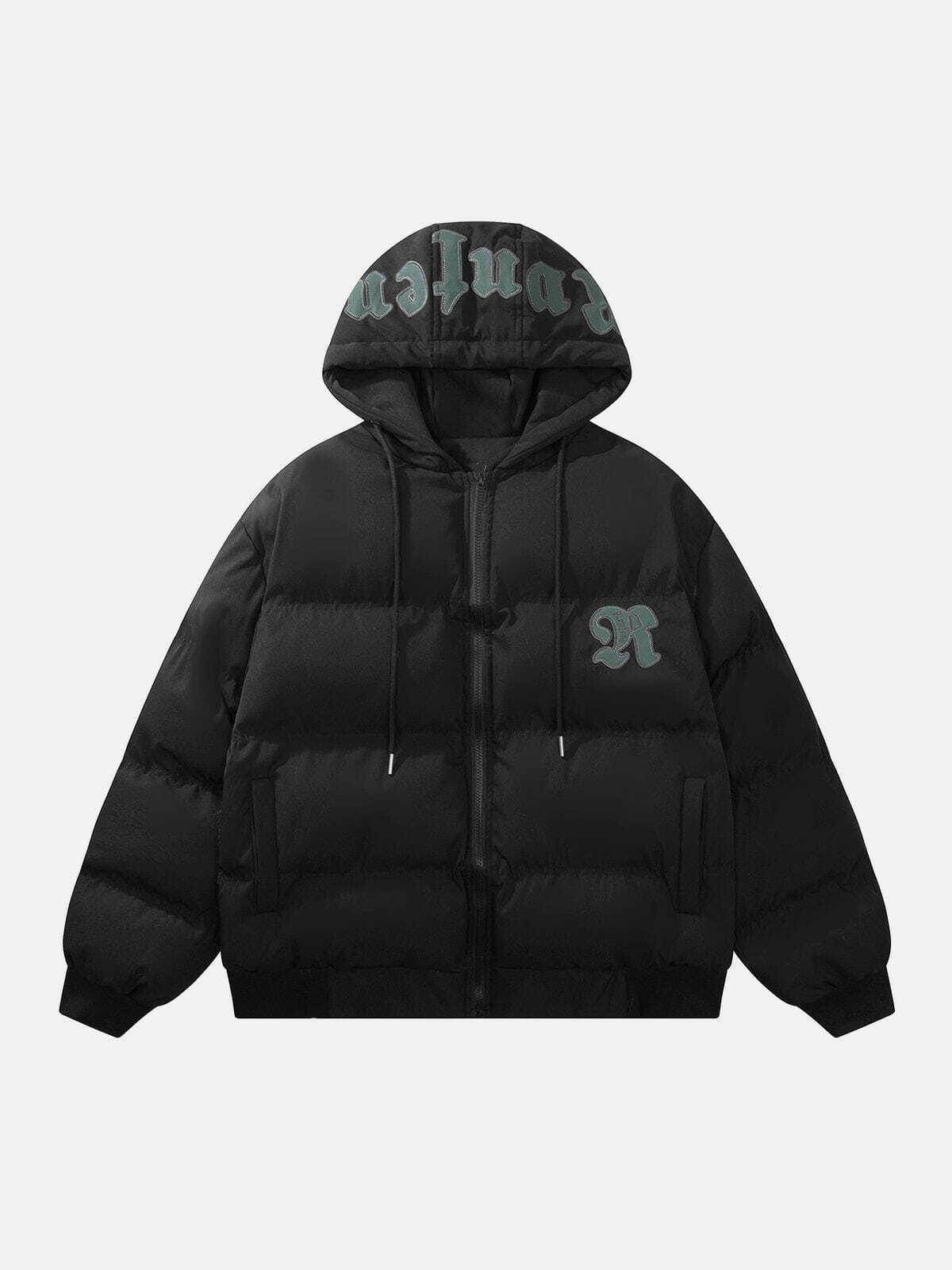 Y2K Aesthetic Letter Patch Embroidered Hooded Winter Coat for Grunge and 90s Fashion Lovers