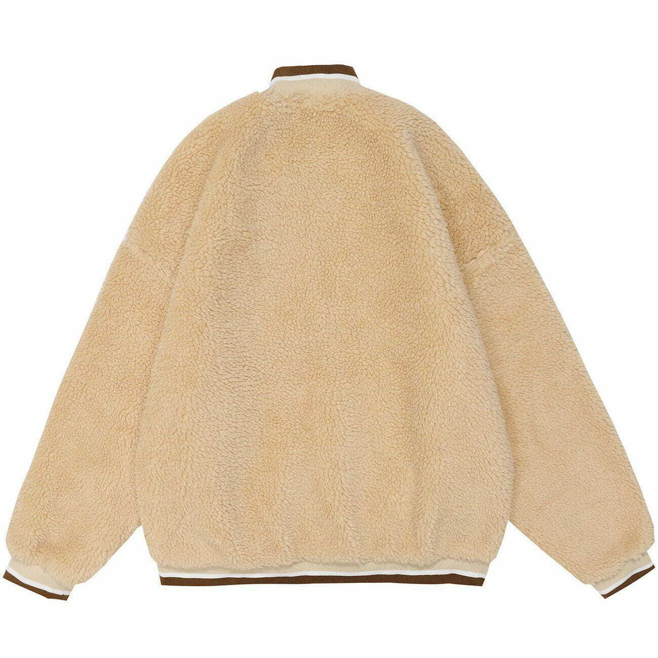 Y2K Aesthetic Letter Print V-Neck Suede Coat for Grunge & 90s Fashion Lovers