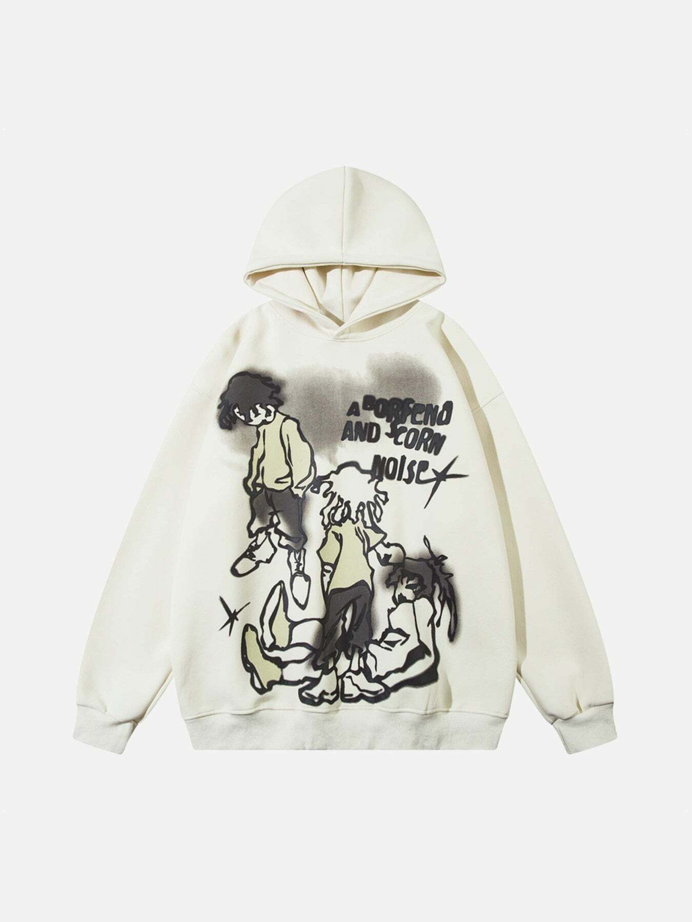 Y2K Aesthetic Line Character Print Hoodie - Grunge Style, 90s Fashion, Cute Outfits & More!