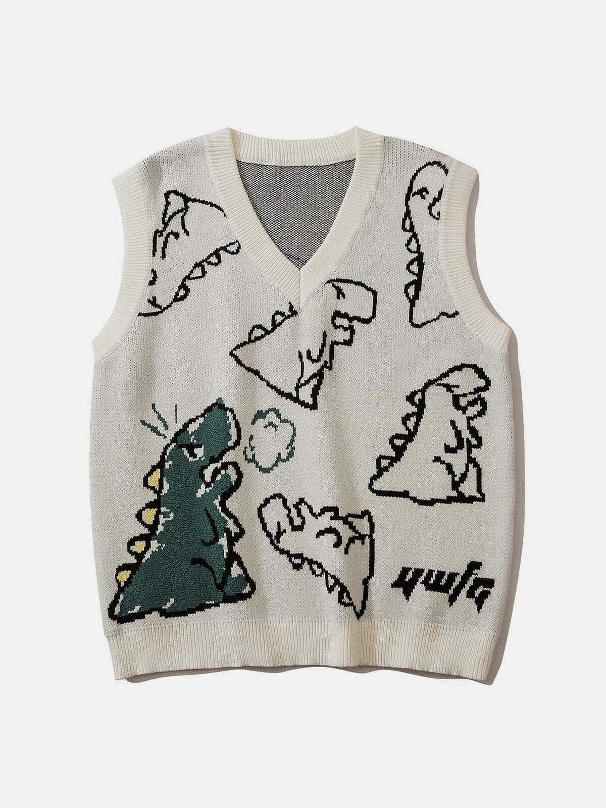 Y2K Aesthetic Little Dinosaur Graphic Sweater Vest - Trendy 90s Style for Summer Outfits