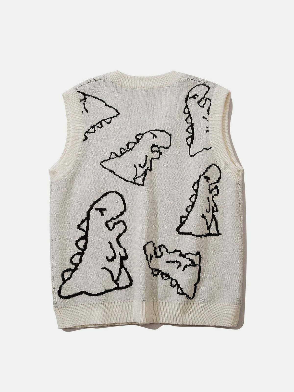 Y2K Aesthetic Little Dinosaur Graphic Sweater Vest - Trendy 90s Style for Summer Outfits