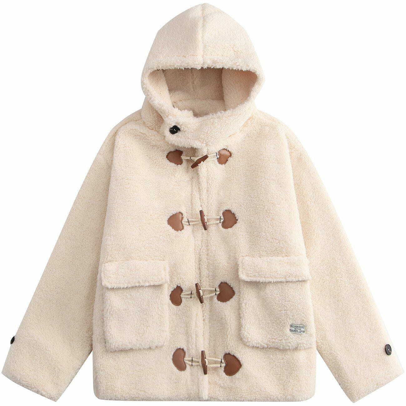 Y2K Aesthetic Love Button Hooded Sherpa Coat - Cozy Grunge Winter Fashion Essential