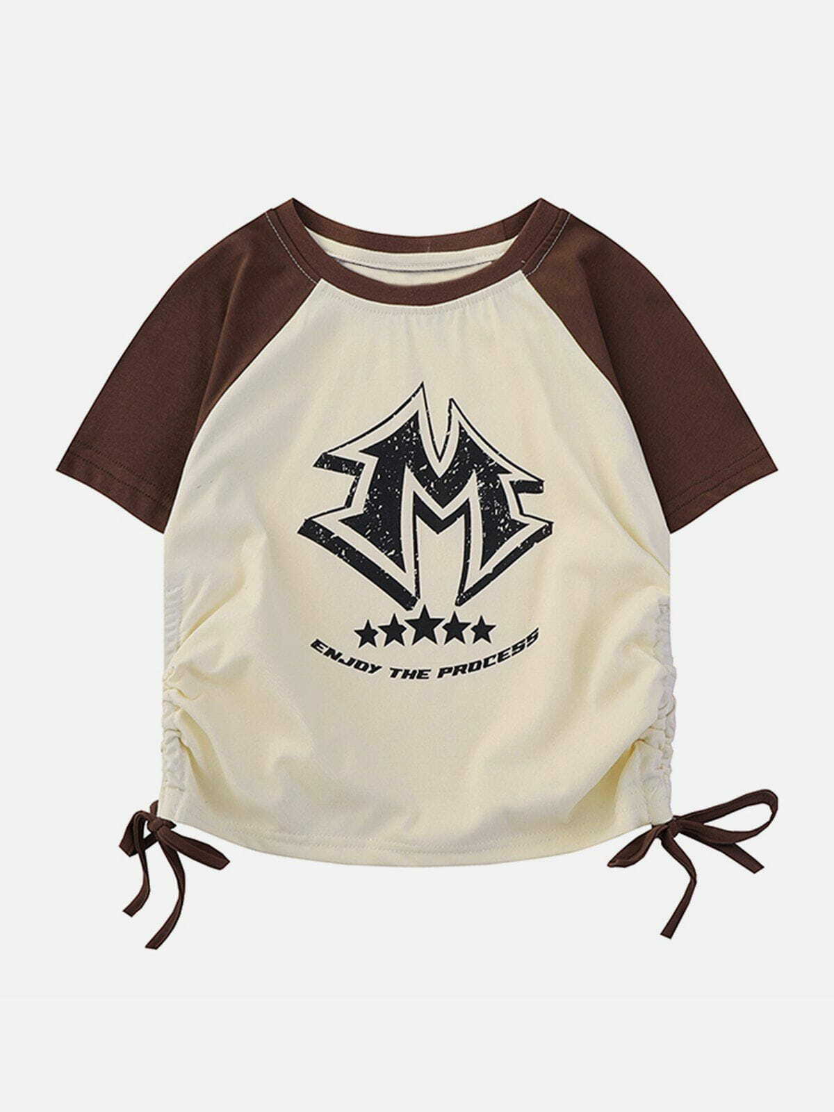 Y2K Aesthetic M Letter Print Drawstring Tee - Trendy 90s Grunge Style for Summer Outfits