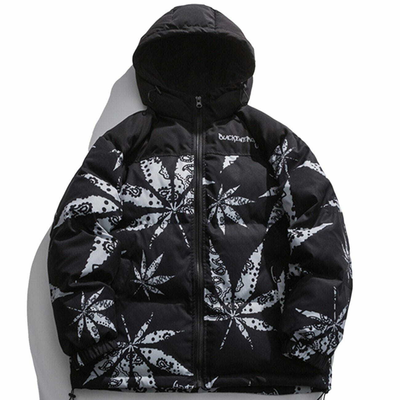 Y2K Aesthetic Maple Leaf Print Winter Coat - Trendy Grunge Style for Cozy Outfits