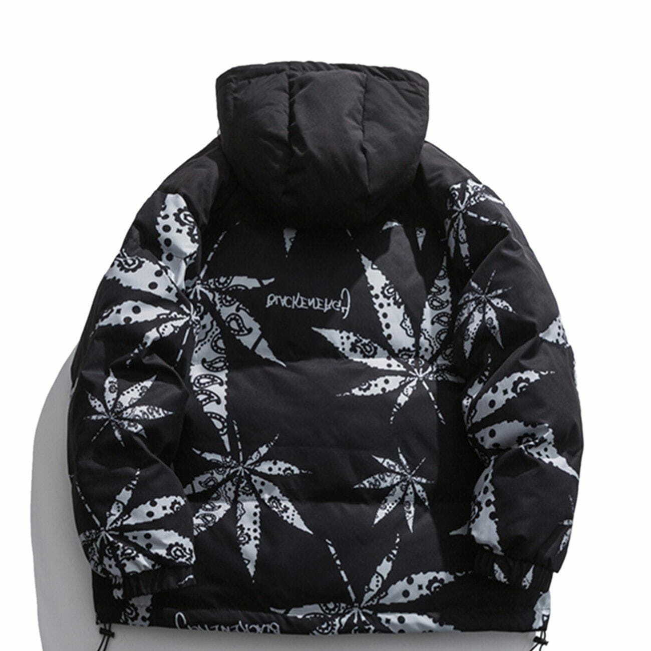 Y2K Aesthetic Maple Leaf Print Winter Coat - Trendy Grunge Style for Cozy Outfits