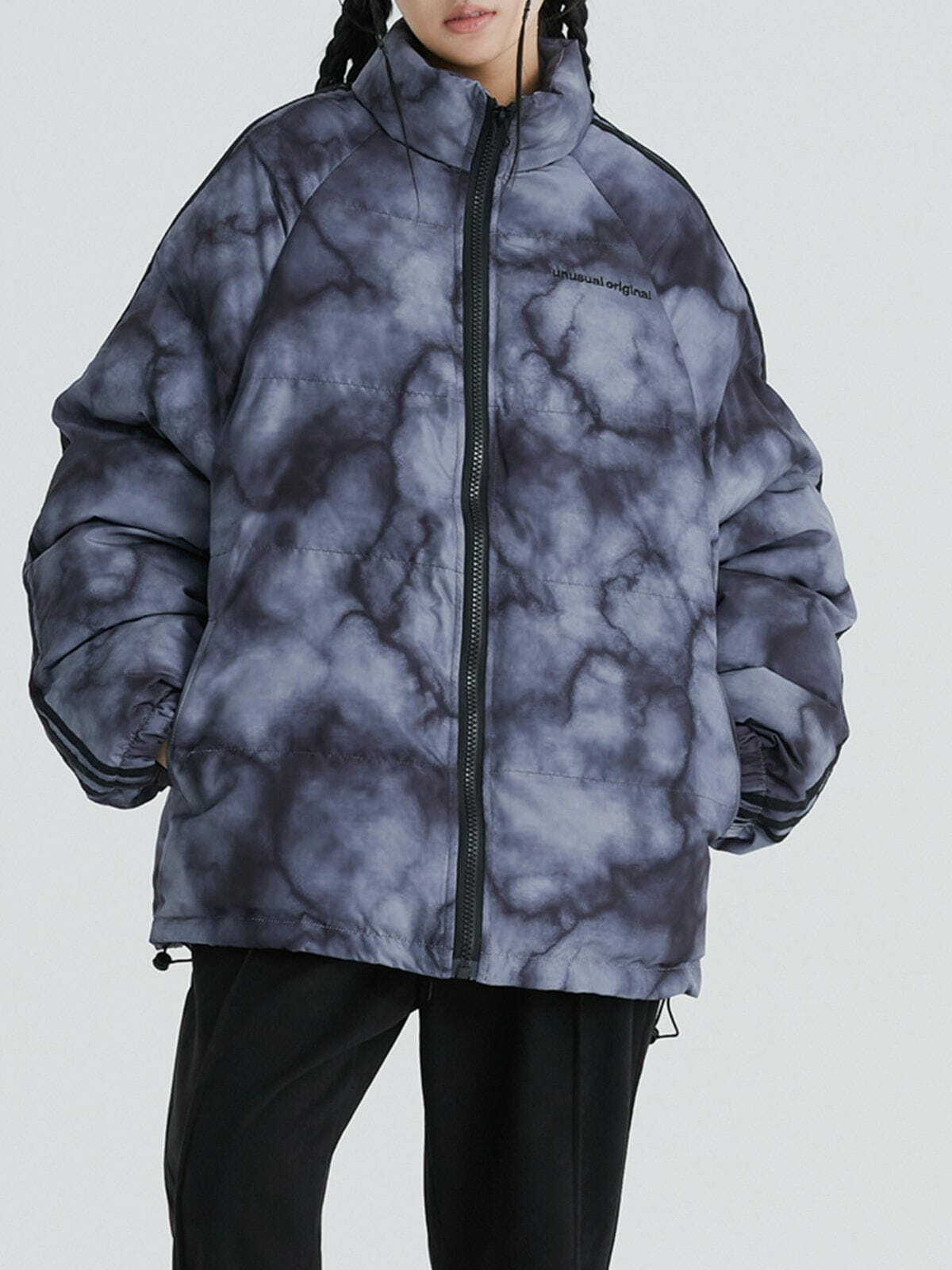 Y2K Aesthetic Marbled Smudge Gradient Winter Coat for Grunge and 90s Fashion Lovers