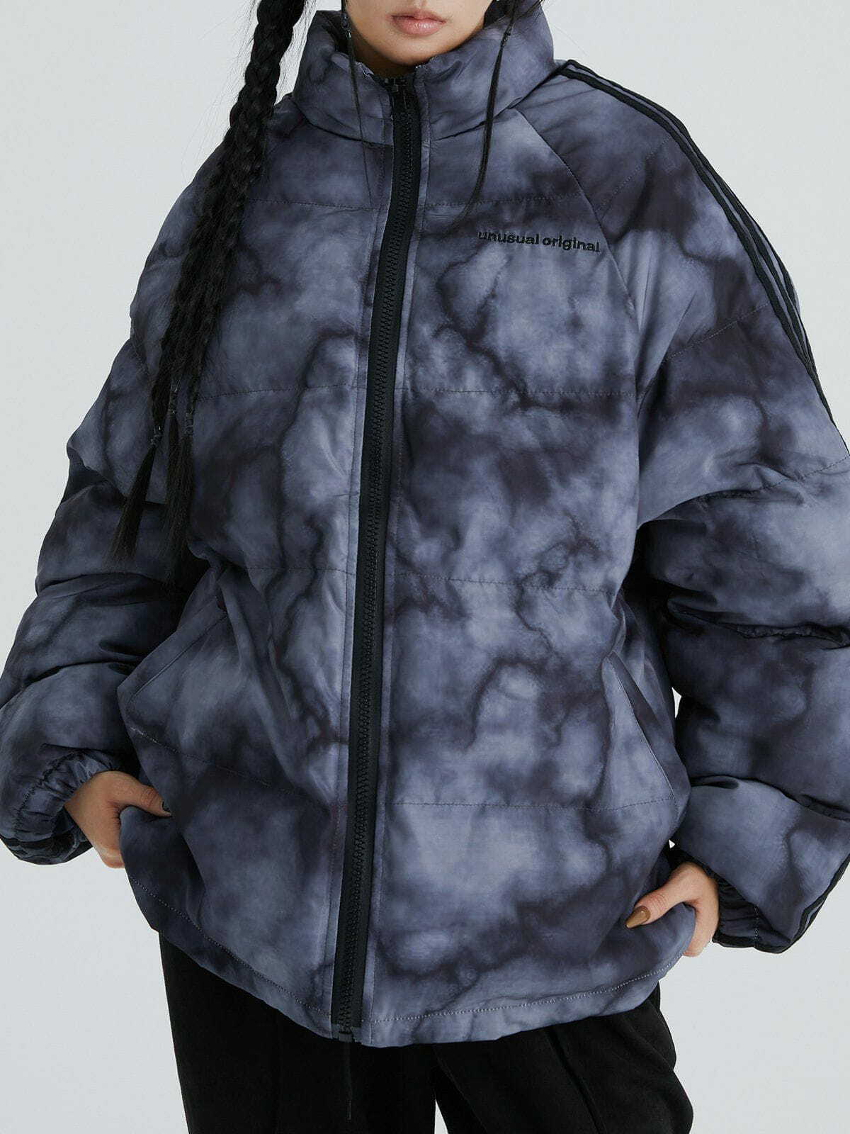 Y2K Aesthetic Marbled Smudge Gradient Winter Coat for Grunge and 90s Fashion Lovers