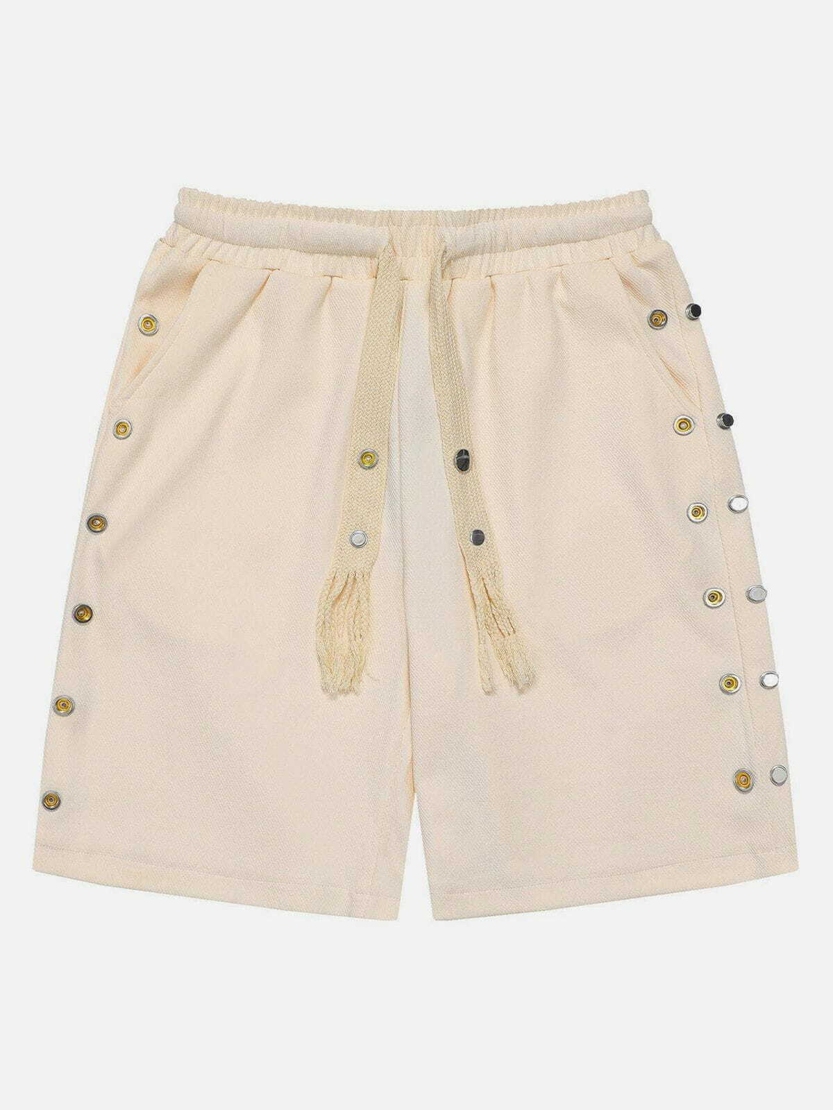 Y2K Aesthetic Metal Snap Button Drawstring Shorts for Summer, Grunge & 90s Fashion Vibes