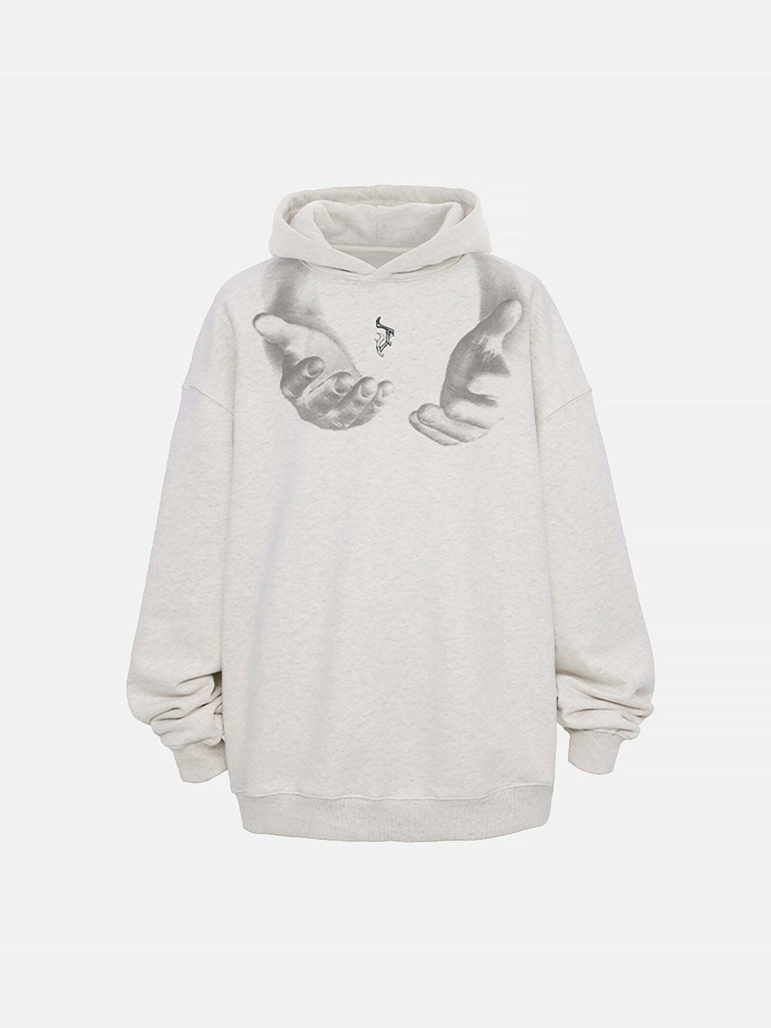 Y2K Aesthetic Monogram Embroidered Hand Print Hoodie - Grunge Style for Summer Outfits