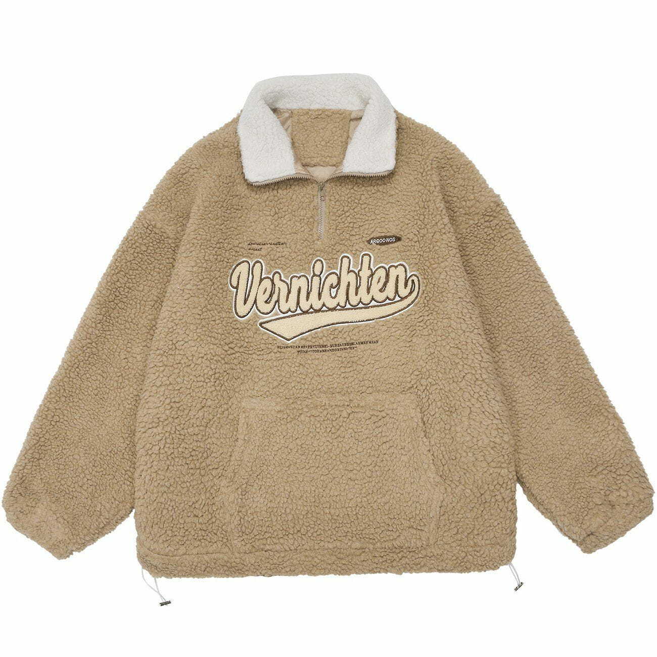 Y2K Aesthetic Monogram Embroidery Sherpa Coat - Cozy Grunge Style for Winter Outfits