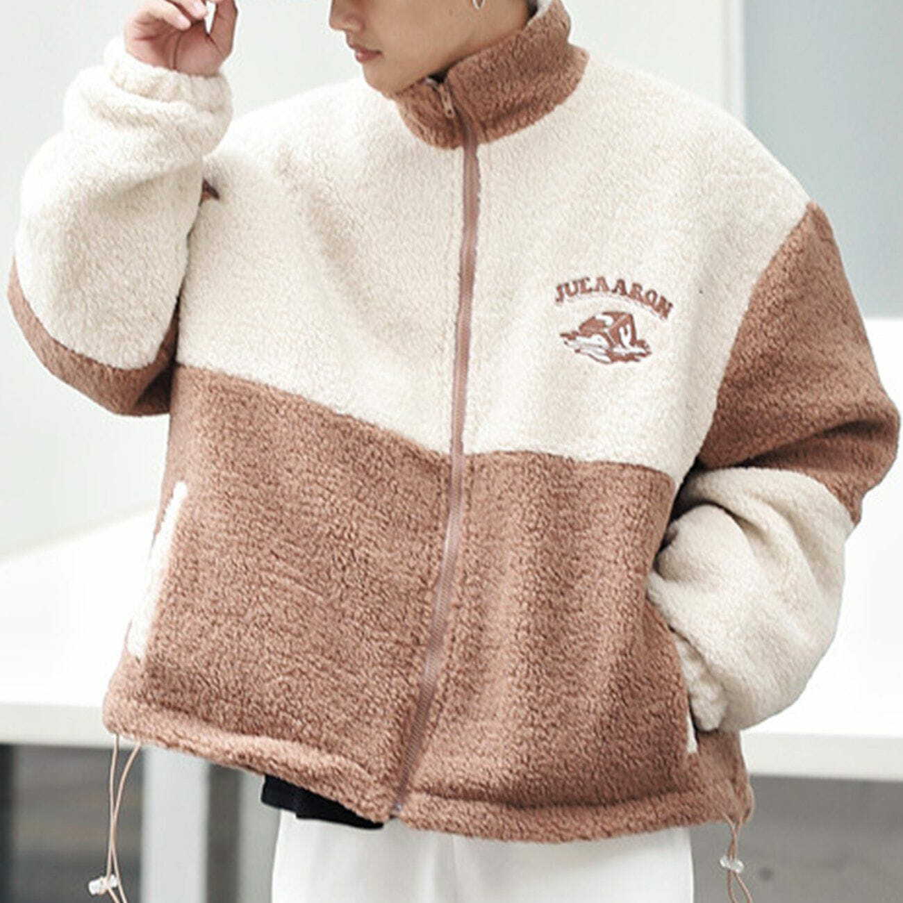 Y2K Aesthetic Monogram Embroidery Sherpa Winter Coat - Trendy 90s Grunge Style Outerwear