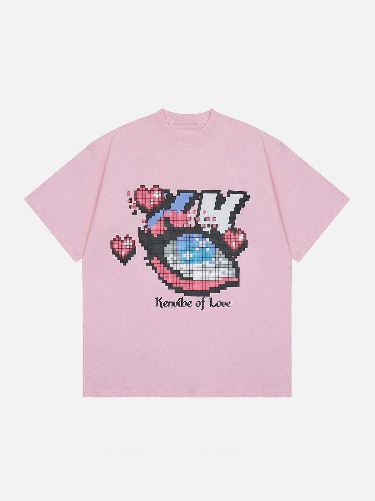 Y2K Aesthetic Mosaic Pixel Heart Graphic Tee - Trendy 90s Fashion for Summer Outfits & Cute Looks