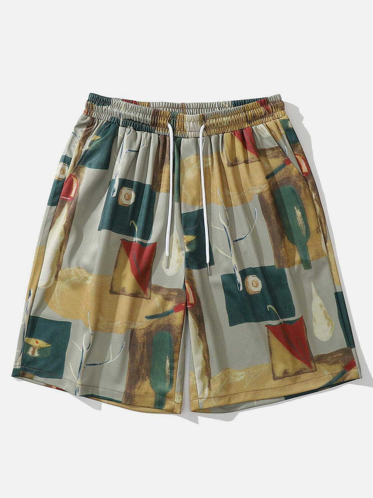 Y2K Aesthetic Oil Painting Drawstring Shorts for Summer, Grunge Style, and Cute Outfits