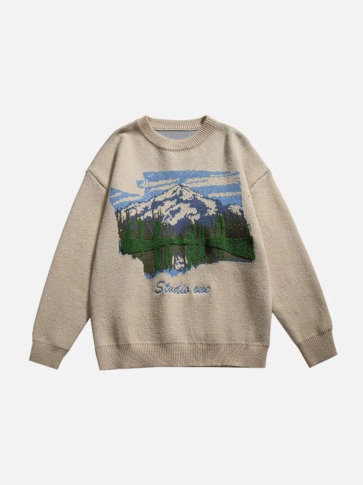 Y2K Aesthetic Oil Painting Mountain Sweater - Vintage 90s Grunge Style for Trendy Outfits