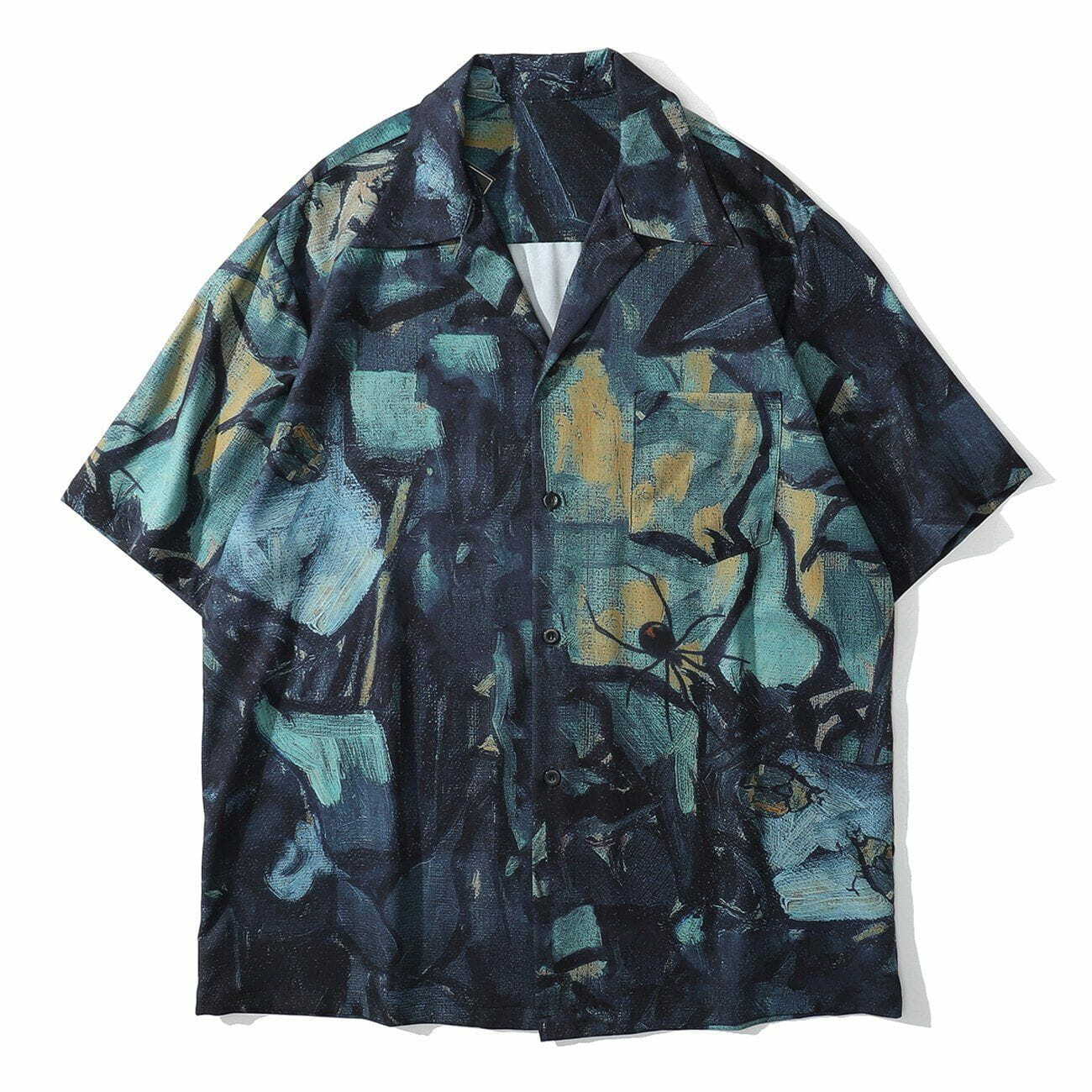 Y2K Aesthetic Oil Painting Short Sleeve Shirt - Vintage 90s Grunge Style Top for Trendy Outfits