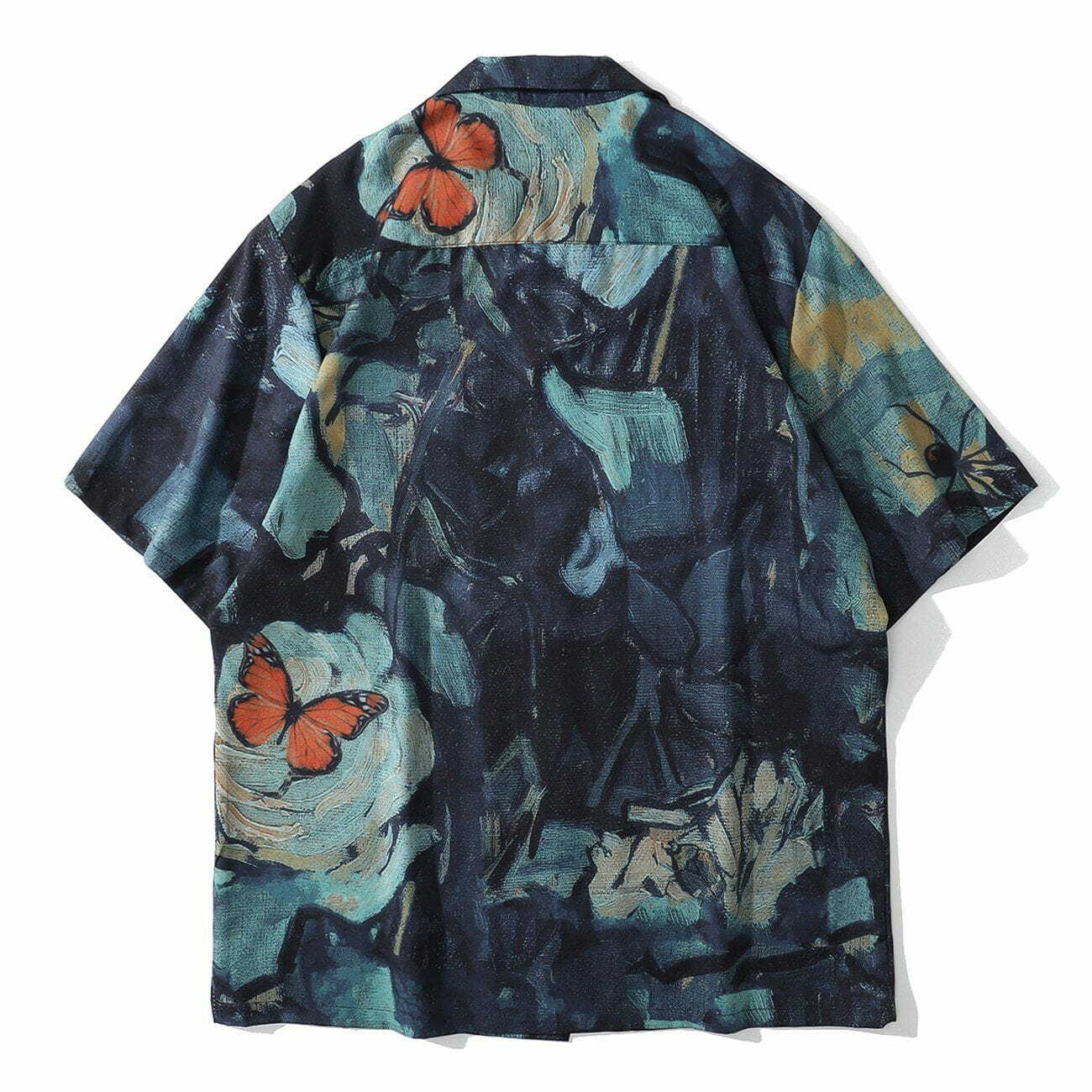 Y2K Aesthetic Oil Painting Short Sleeve Shirt - Vintage 90s Grunge Style Top for Trendy Outfits