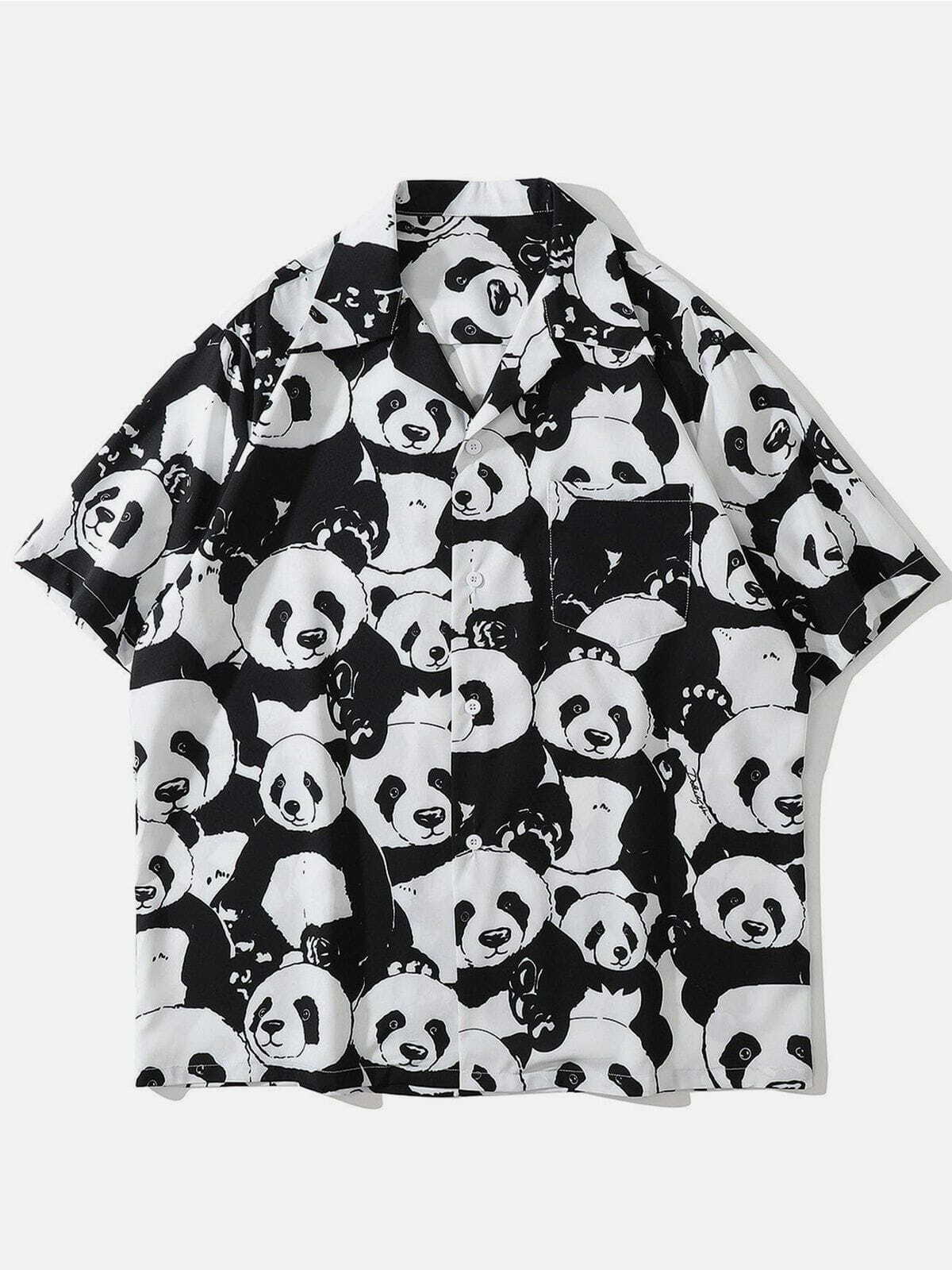 Y2K Aesthetic Panda Print Short-Sleeved Shirt for Trendy Summer Outfits and Cute Looks