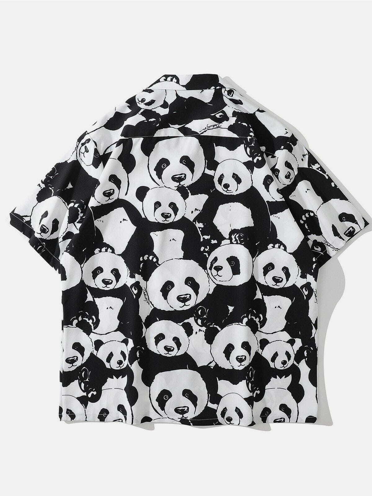 Y2K Aesthetic Panda Print Short-Sleeved Shirt for Trendy Summer Outfits and Cute Looks